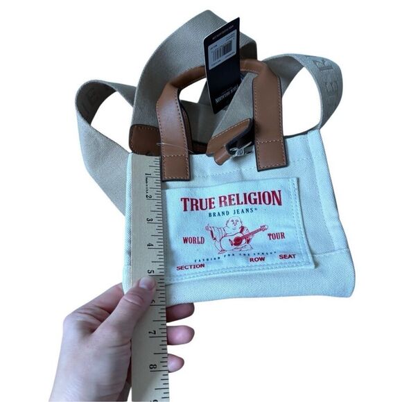 NEW True Religion Canvas Mini Tote Bag Natural Cream - Picture 10 of 13